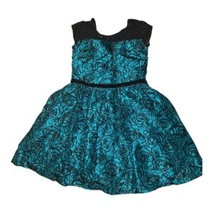Gymboree Teal and Black Lace Rose Party Dress